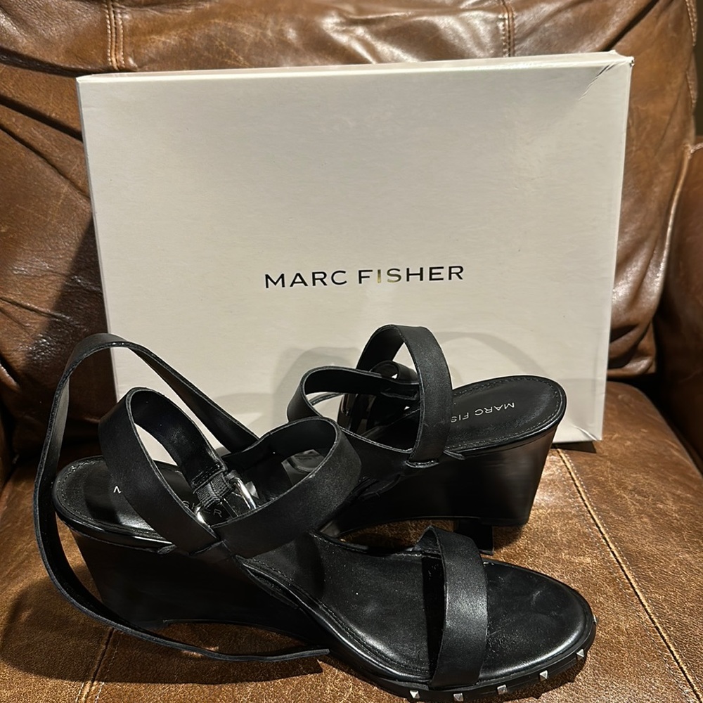 Marc Fisher Black Leather Wedges